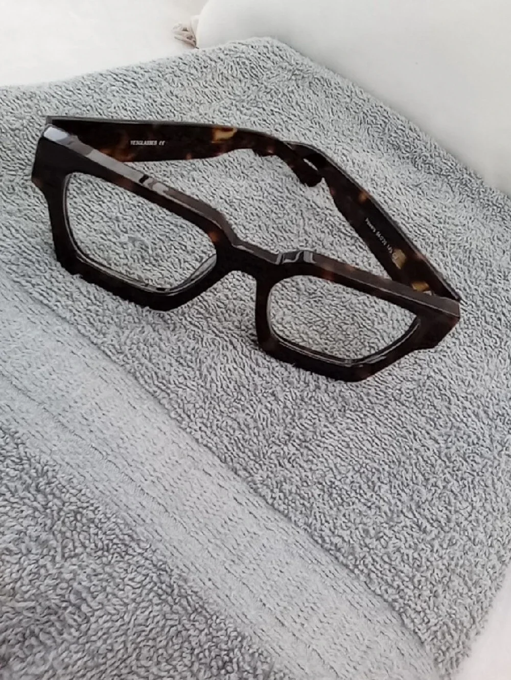Brown Square Frame Glasses with Green-Tinted Lenses